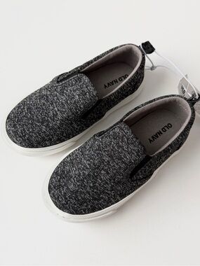 Old Navy Kids' Black & White Heather Slip-On Shoes - Size 7